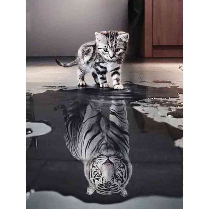 Vorming Medaille Uitgang Diamond painting - Kitten ziet tijger in spiegelbeeld– Mindful Hobby's