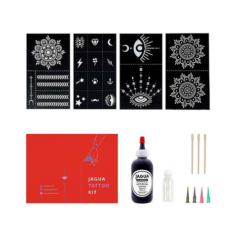 Mihenna's Jagua tattoo kit comprises Jagua gel, stencils & more.