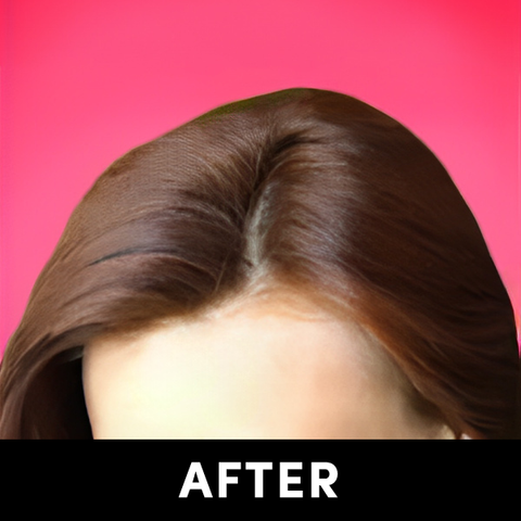 An image of a woman’s head showcasing the before and after results of henna hair dye application 