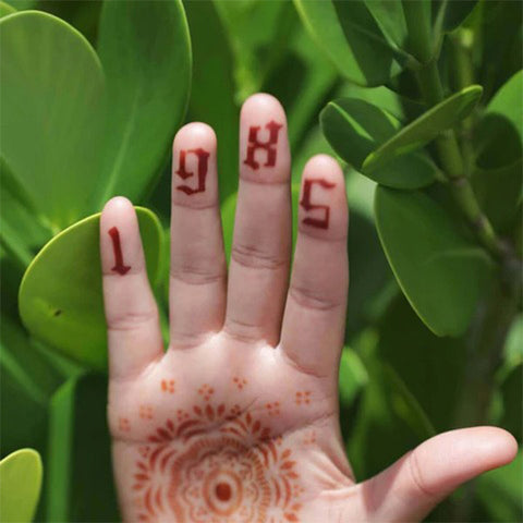 Gothic Numbers Henna Tattoos on Fingers