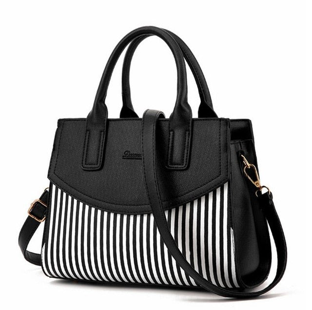 black and white striped handbag