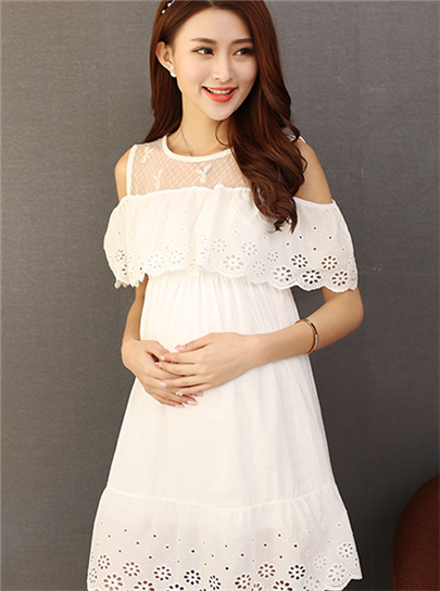 white maternity dress off the shoulder