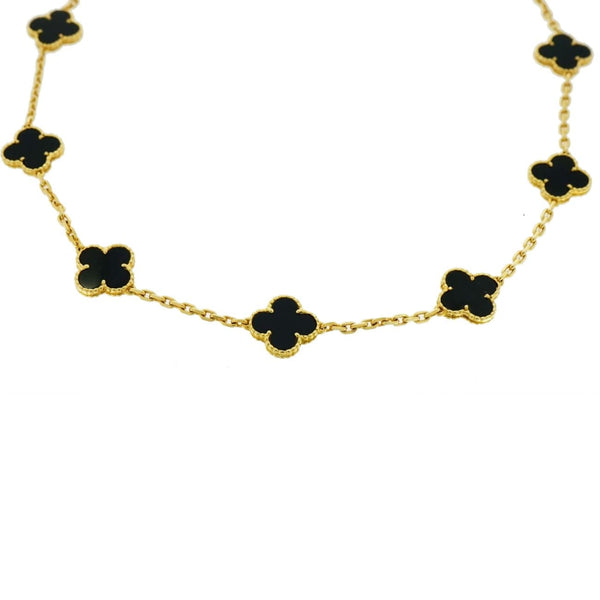 Estate Jewelry Van Cleef & Arpels Alhambra Onyx Yellow Gold Necklace ...