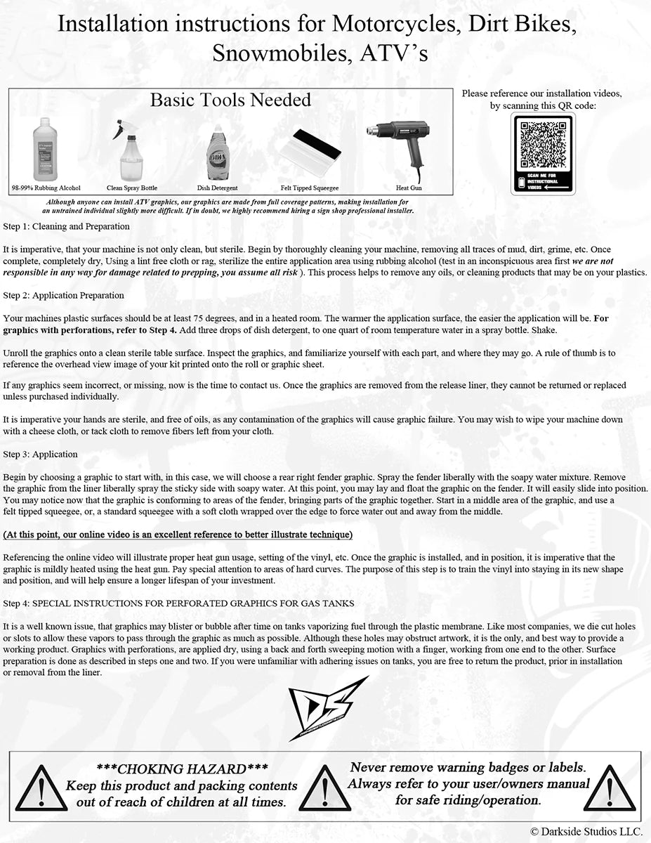 ATV and Dirt Bike Graphics Installation Instructions
