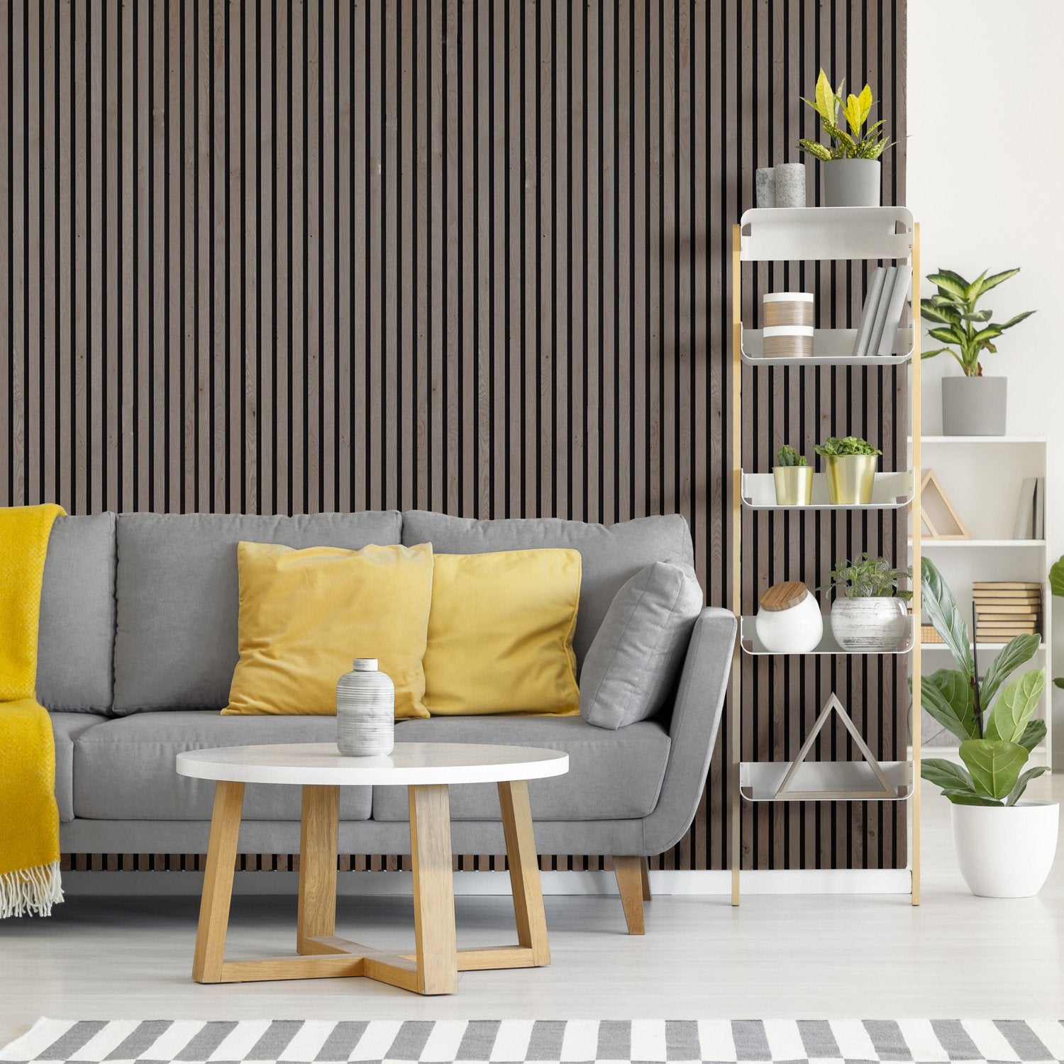 Acupanel Grey Oak Acoustic Wood Wall Panels - Living Room
