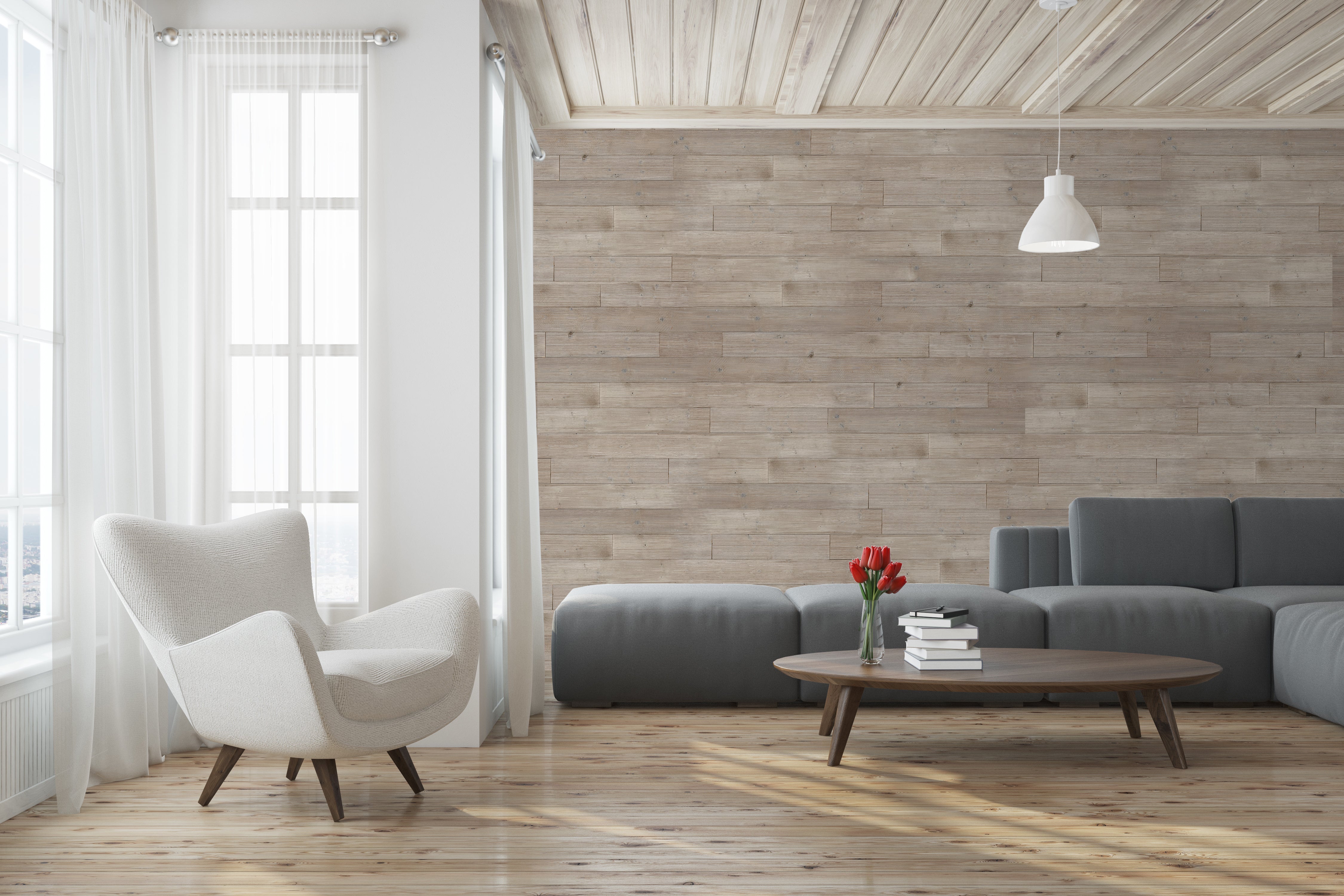 Dove Grey Peel and Stick Wood Wall Panels