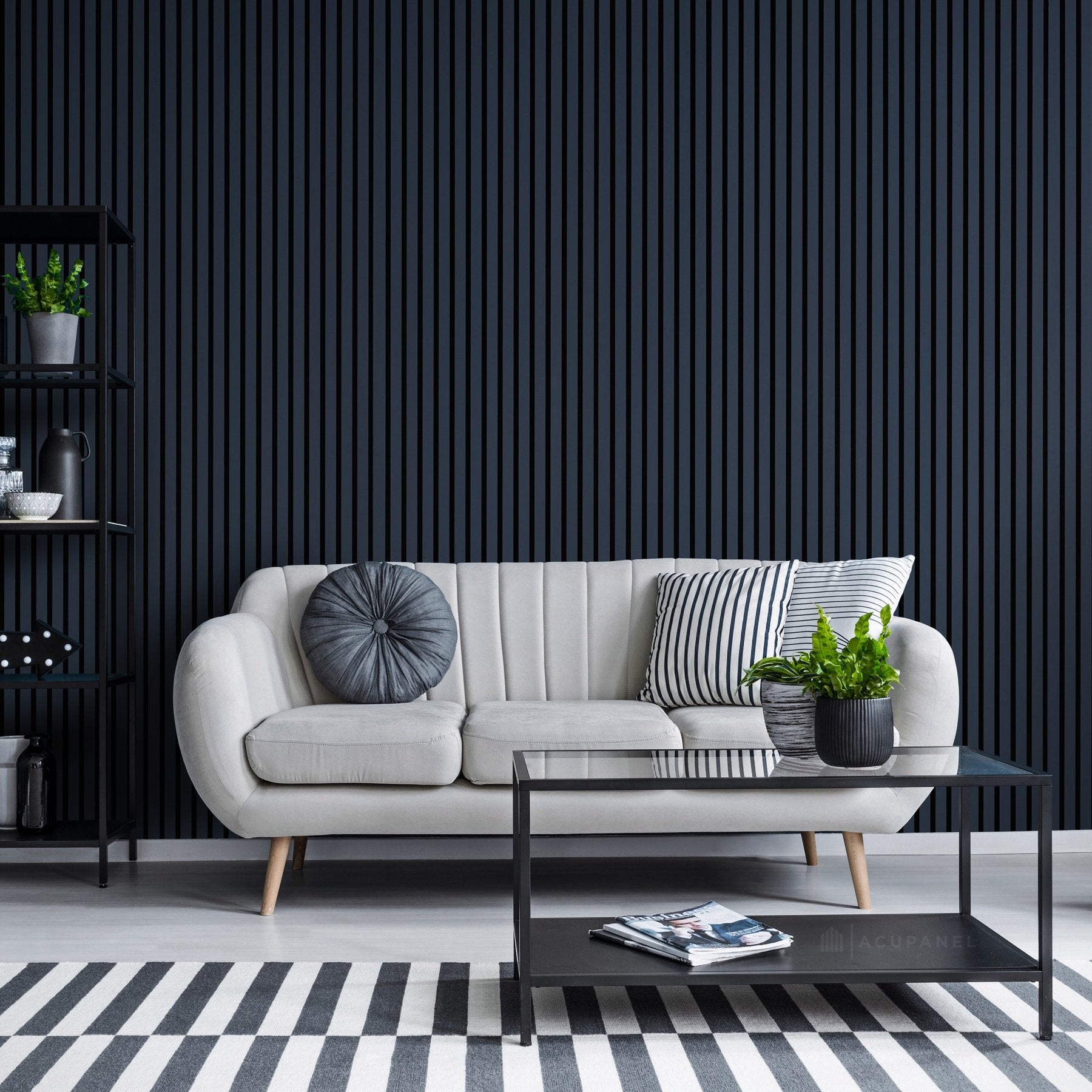 Acupanel Blue Acoustic Wood Wall Panels - Living Room