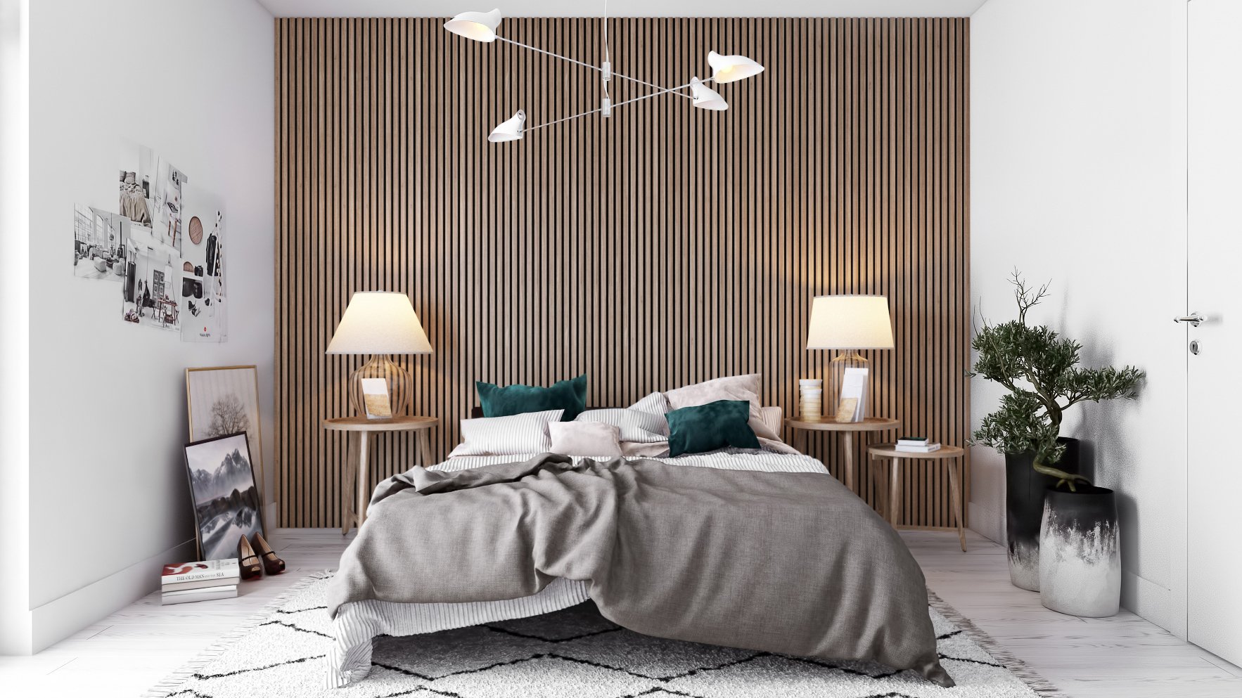 Acupanel Contemporary Walnut Wall Panels - Bedroom