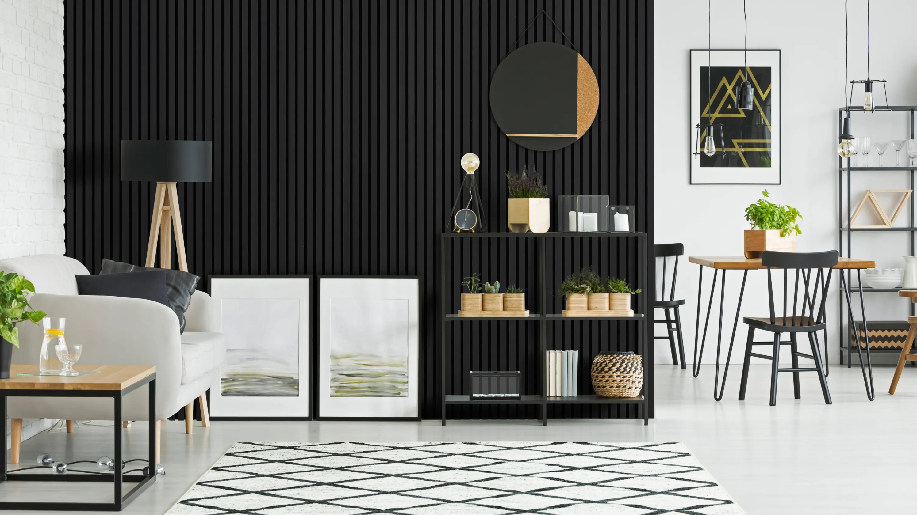 SlatPanel Black Color Acoustic Slat Wall Panels - Living Room