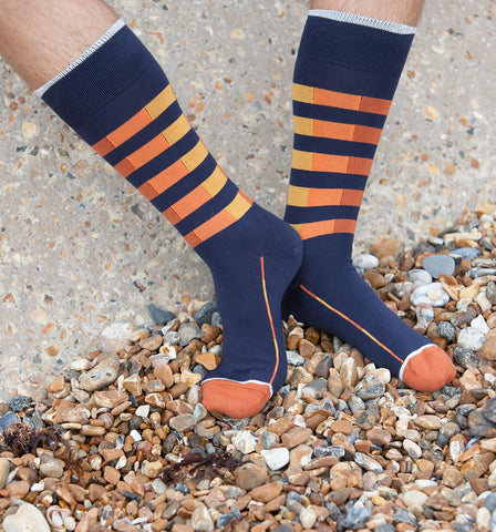 Peper Harow Navy Quad Stripe Luxury Men's Socks
