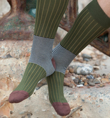 Peper Harow Oxford Stripe Sage Luxury Socks