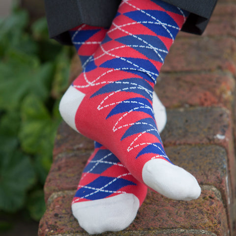 Peper Harow Crimson Argyle Men's Luxury Socks