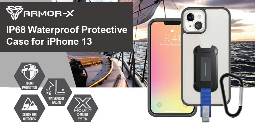 ARMOR-X - IP68 Waterproof Protective Case for iPhone 13 [ Black ]