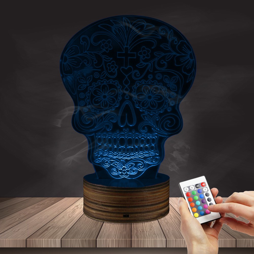 1Piece Sugar Skull 3D Light Horror The Day Of The Dead Illusion Projection 3D Lamp