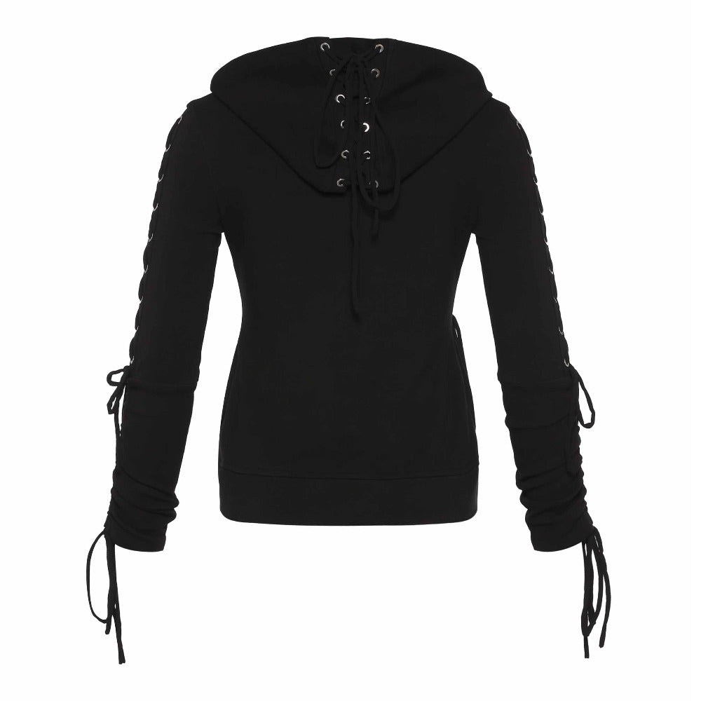 plus size lace up hoodie