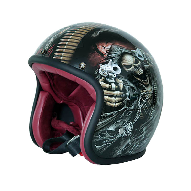 Unique custom Fiberglass motorcycle Double gun skull helmet 3/4 open f