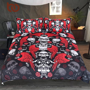 Skull With Wings Bedding Set Roses Gothic Duvet Cover 3pcs Awesome Skulls