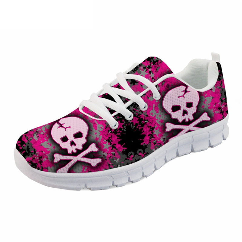 Shoes For Women Pink Punk Skull Print Summer Mesh Flats Loafers Comfortable