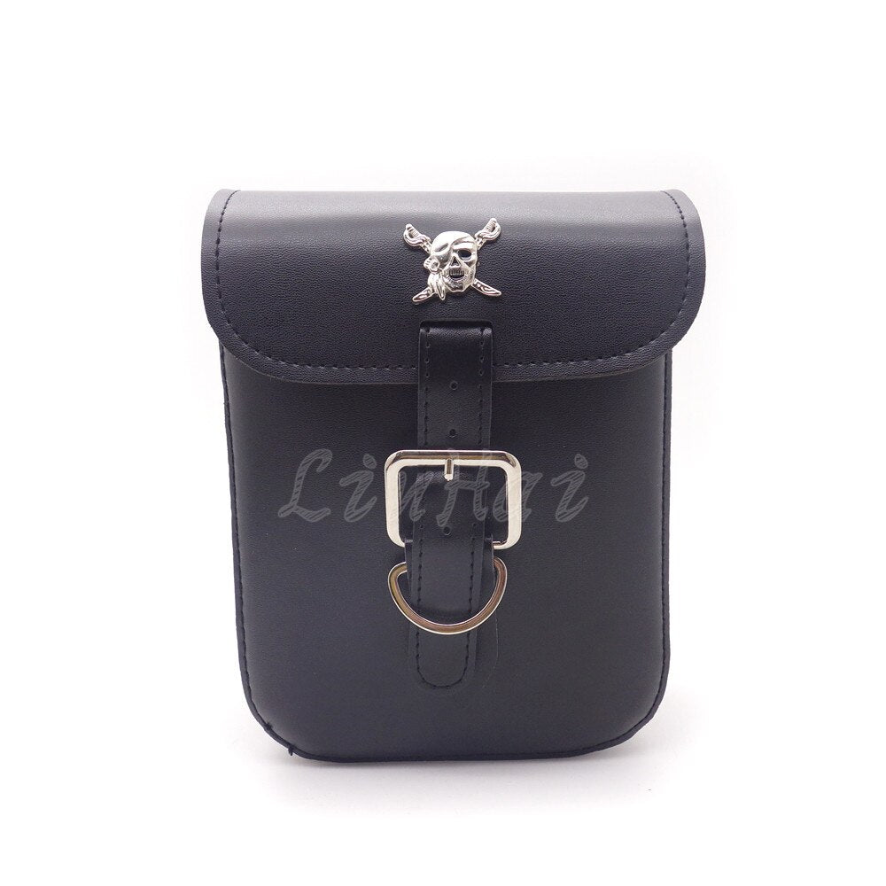 Motorcycle Black Skull Faux Leather Tool Luggage Bag