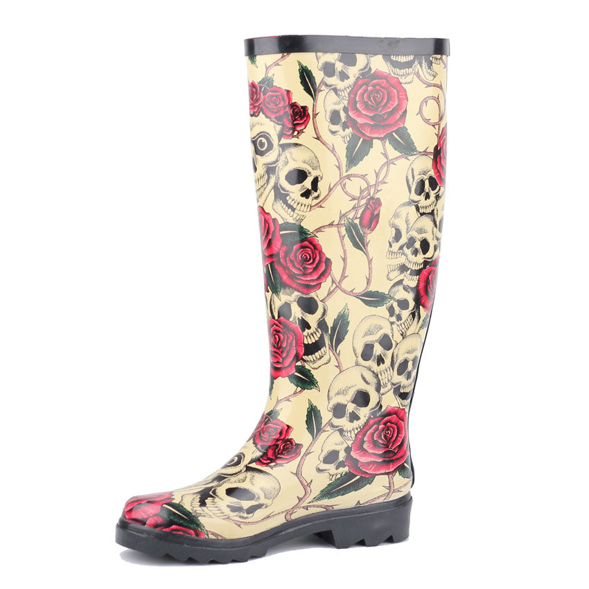 womens skull rain boots