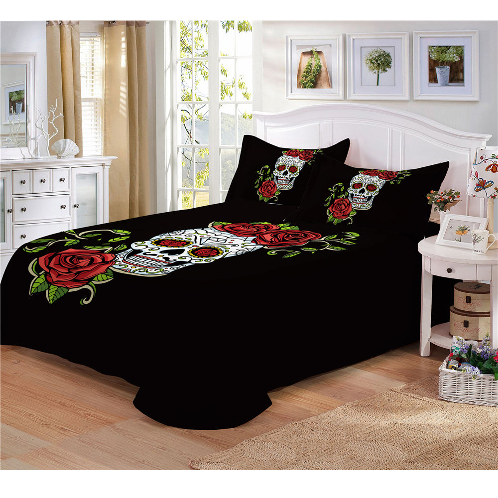 New Rose Skull Bedding Set Lady Sugar Skull Duvet Cover Set