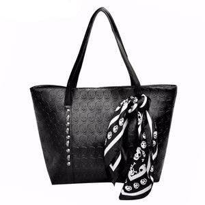 Hot PU Leather Women Skull Bag Female Solid Punk Shoulder Bag Fashion Soft Women Handbags Black Large Ladies Tote Bag