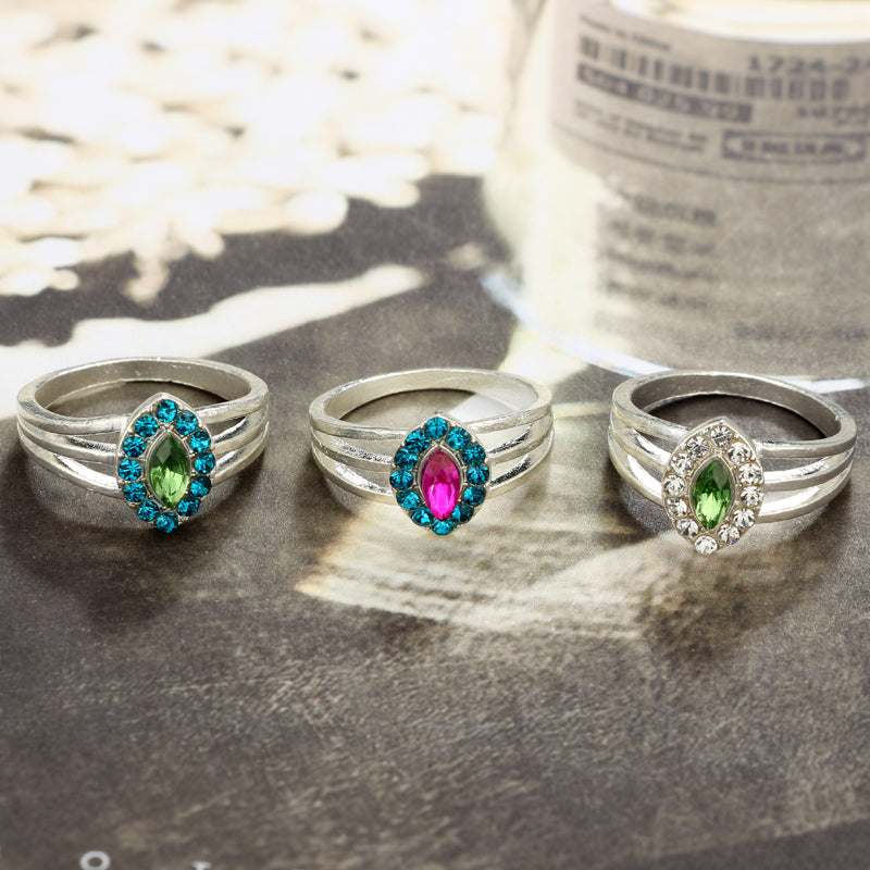 Colorful Rhinestone Cross Shape Rings Set for Women Ethinc Crystal Knuckle Midi Ring Set Anillos Mujer 5976