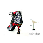 Spring Summer Style Salsa Bachata Dance Shoes Girls Halloween Skull Latin Dance Boot 9cm Heel Women Latin Dance Shoes