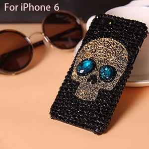 Handmade Diamond Metal saphire eye Skull back Cover phone case