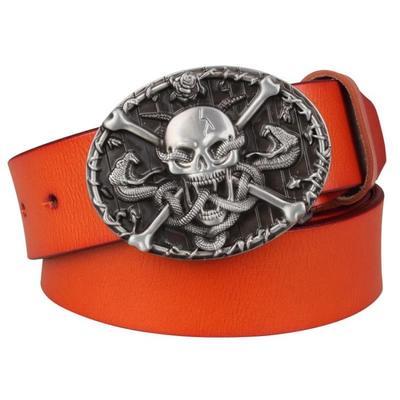 Genuine Leather belt metal buckle flame Skull belt bad bone belt