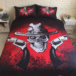 3D Skull Bed Sheet Gun Duvet Cover Europe Style Black And Red Queen/King Size