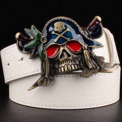 Fashion New men's leather belt metal buckle colored pirate belts punk rock exaggerated skull pirate belt hip hop girdle