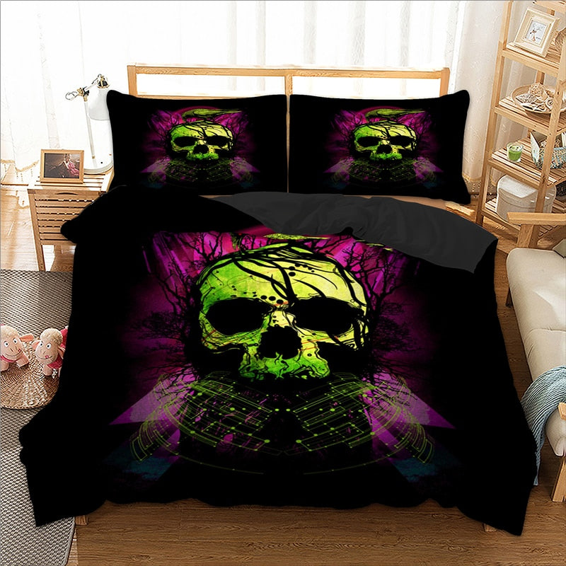 Green Skull Bird Duvet Cover Bedding Set Twin Full Queen King Size