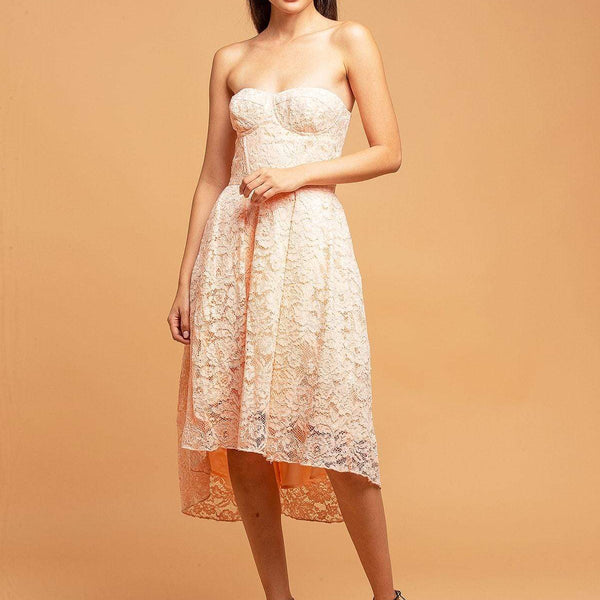 apricot sequin lace high low party dress