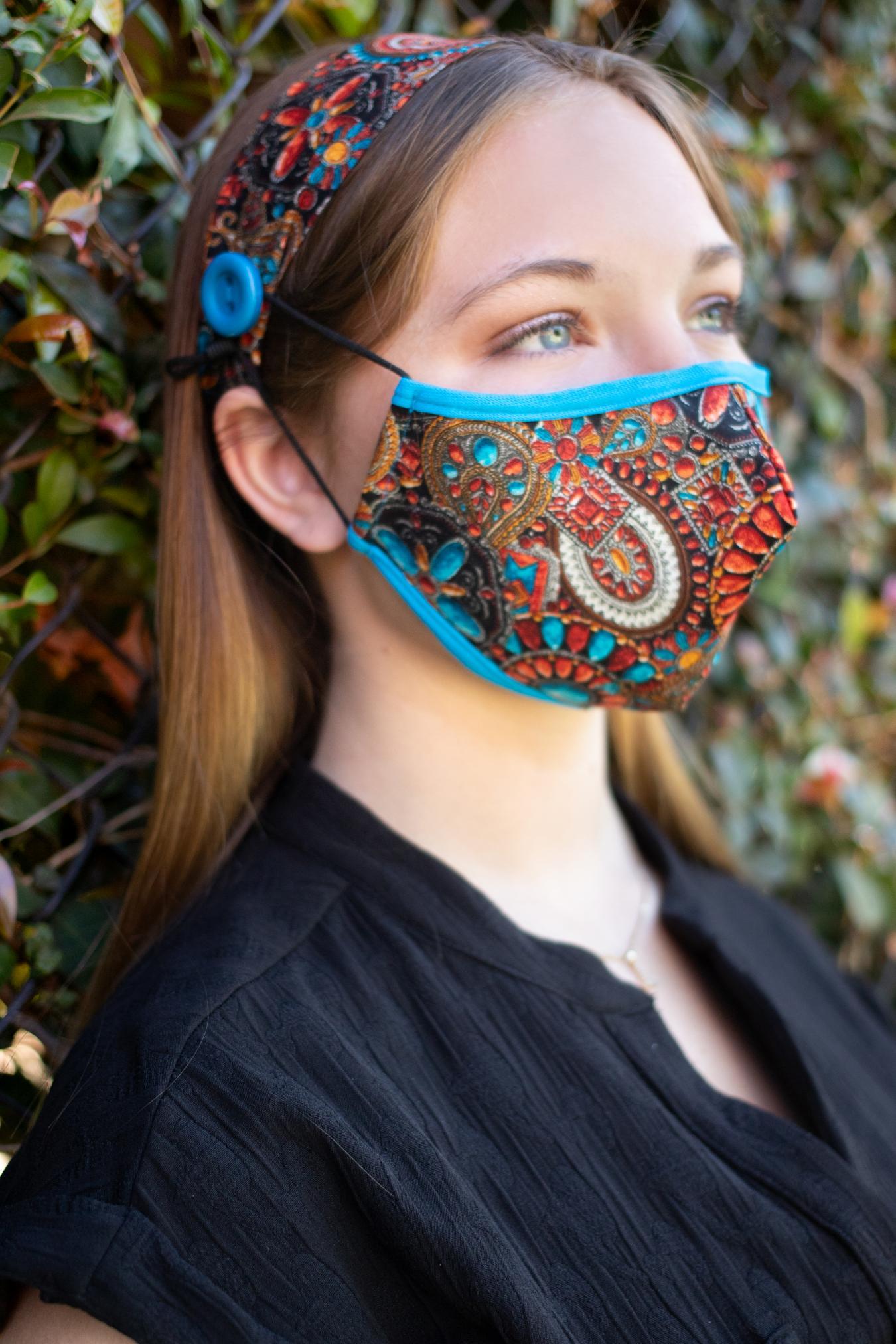 Jewel Print Mask with Matching Headband