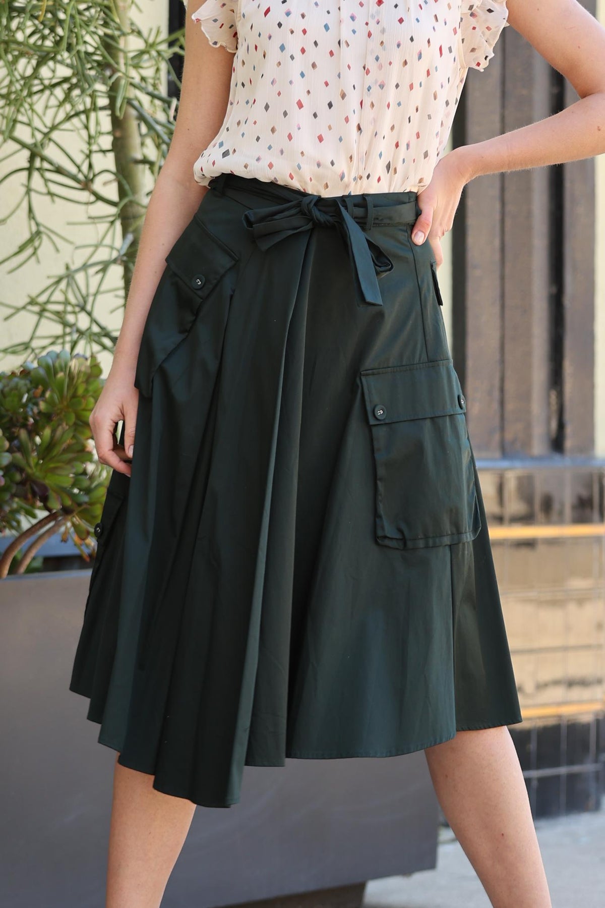 Hope Wrap Skirt With Cargo Pockets - Moss Green - Eva Franco