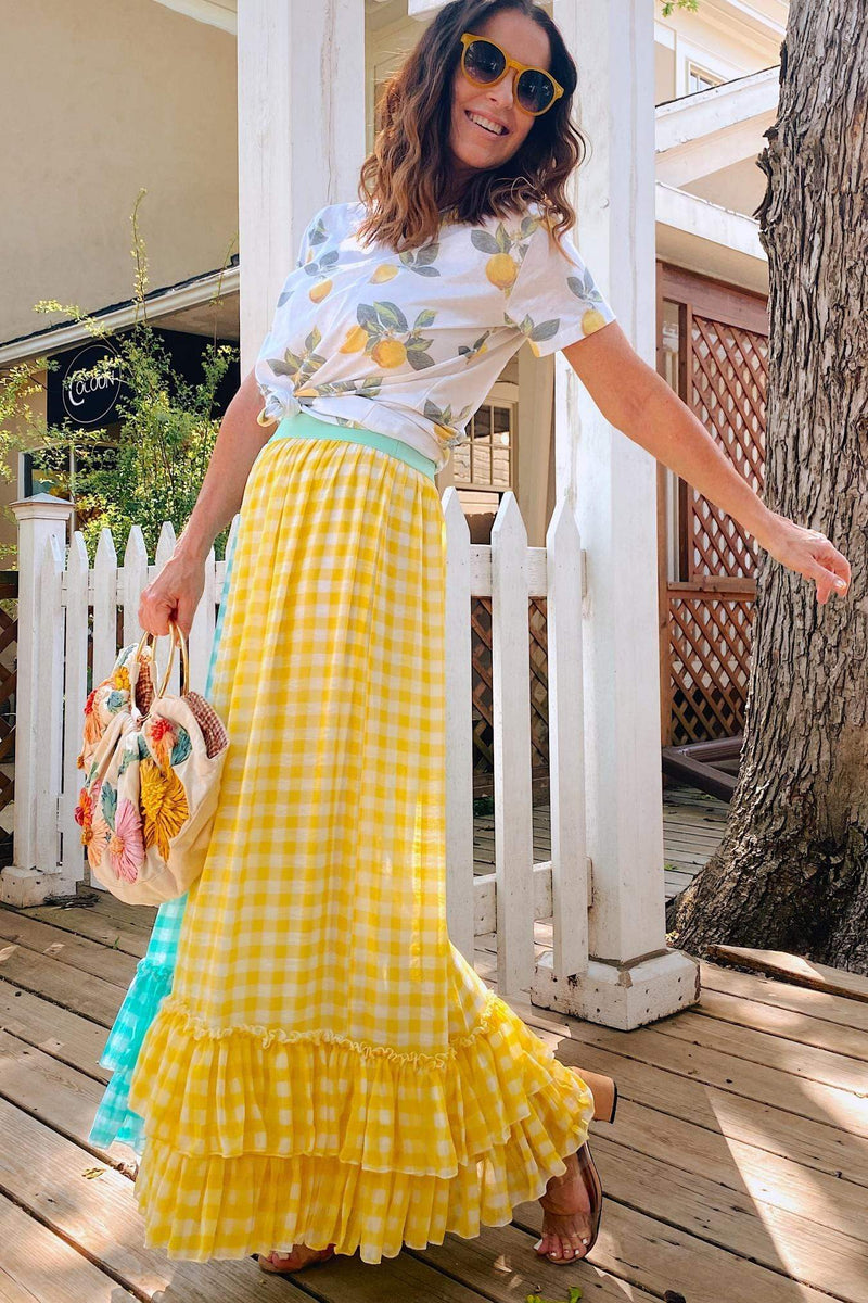 Lynsey Gingham Maxi Skirt Yellow Motif – Eva Franco