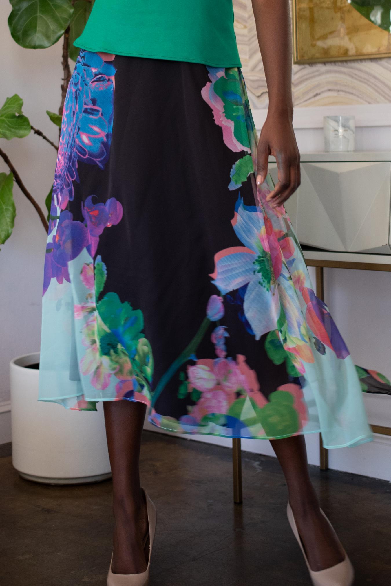 Floral Midi Skirt - Orchid Bloom