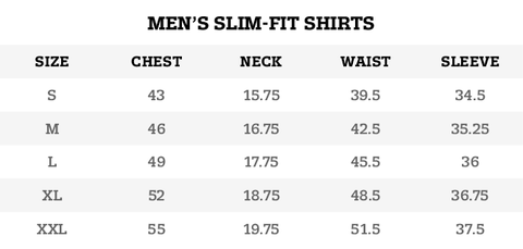 Men's Slim-Fit Shirts Size Chart
