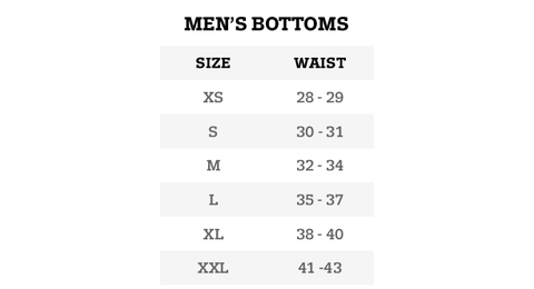 Men's Bottoms Size Chart.