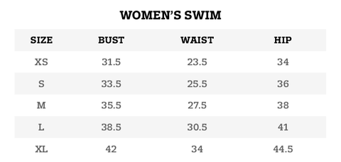 Womens Swim Size Chart