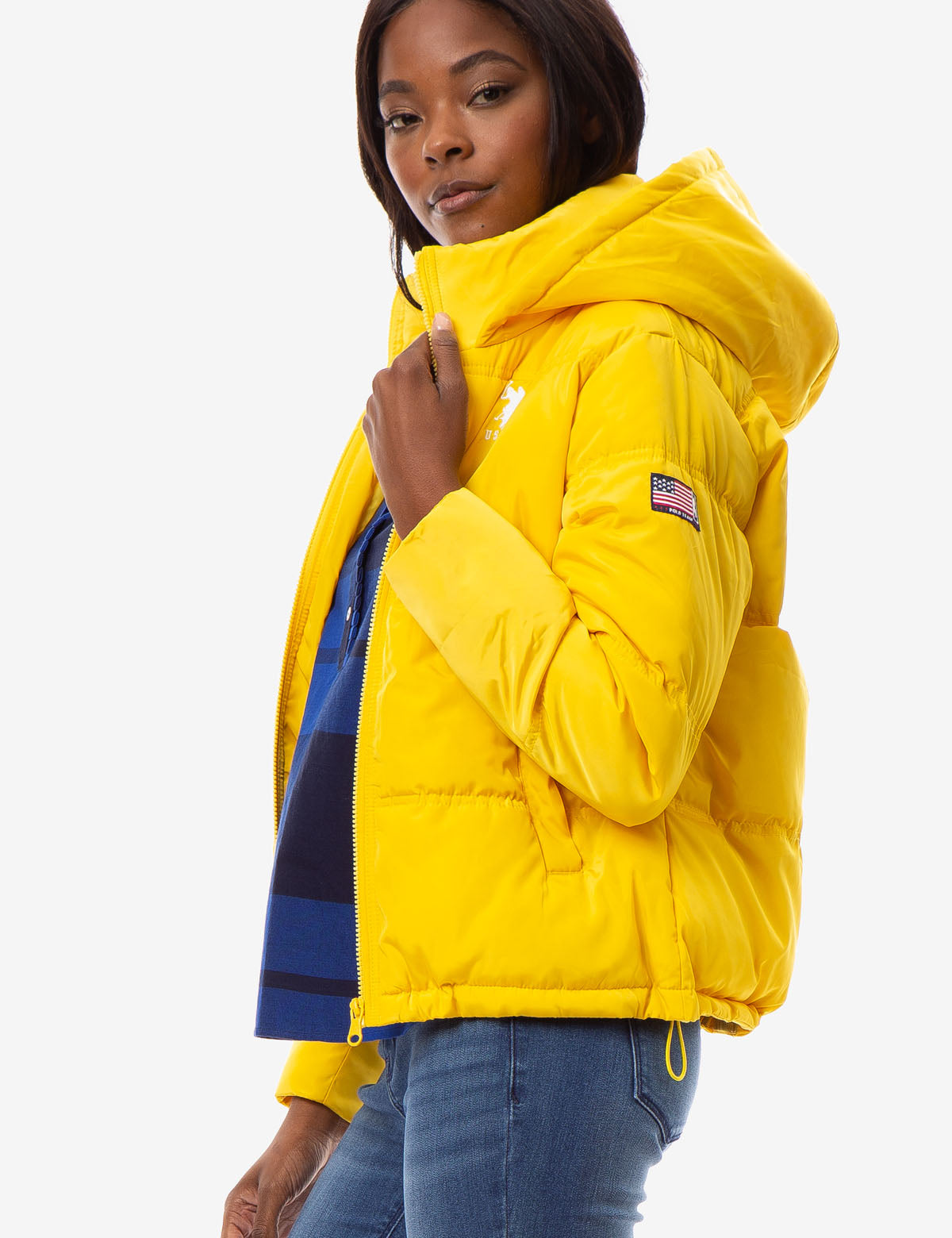 yellow polo bubble jacket