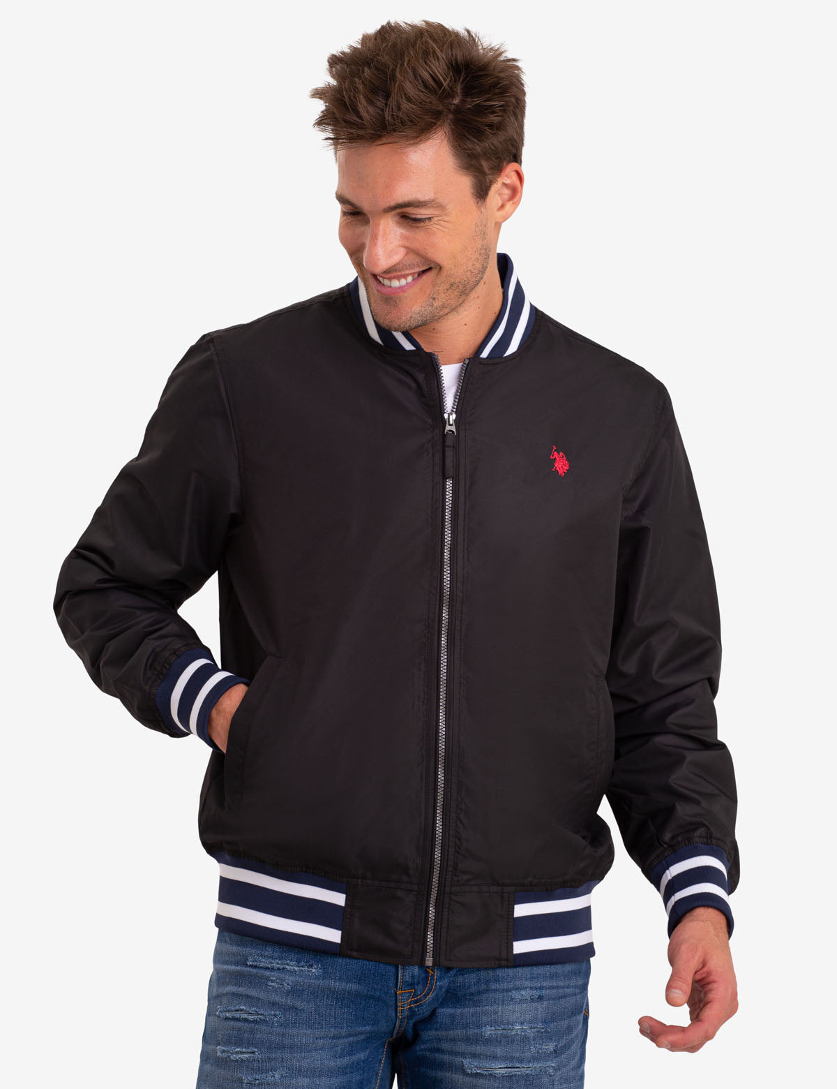 polo with bomber jacket