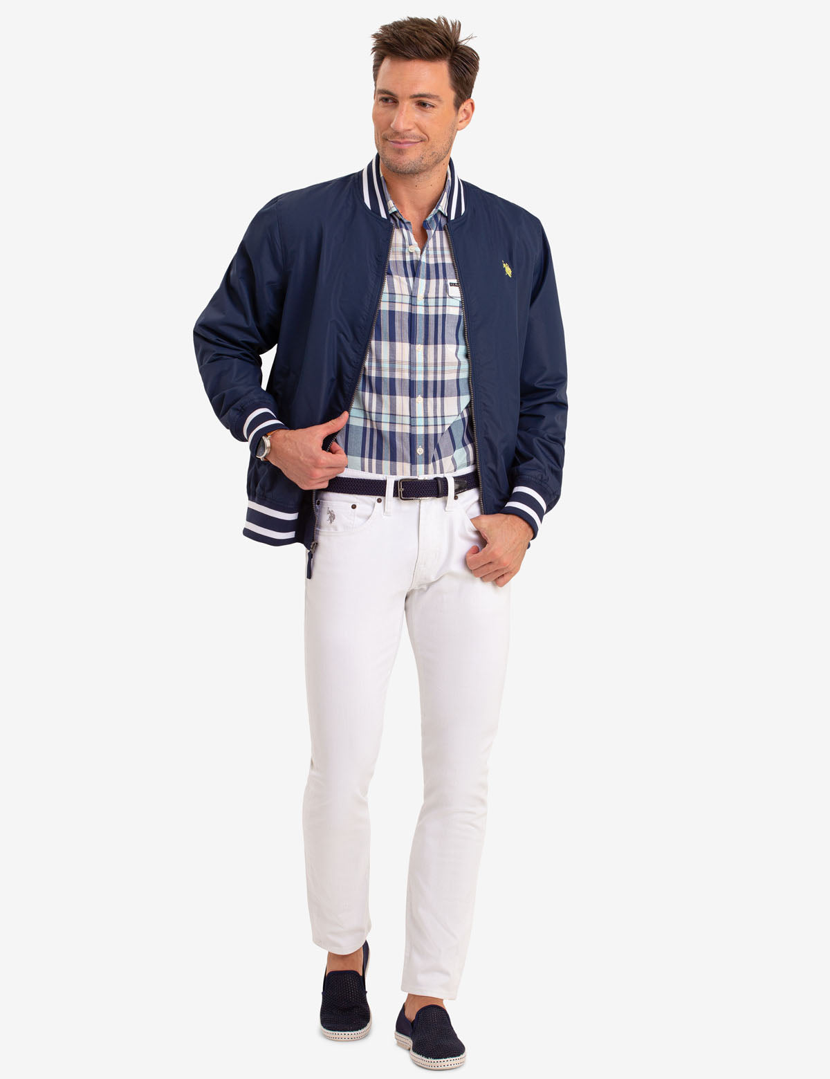 bomber jacket with polo shirt