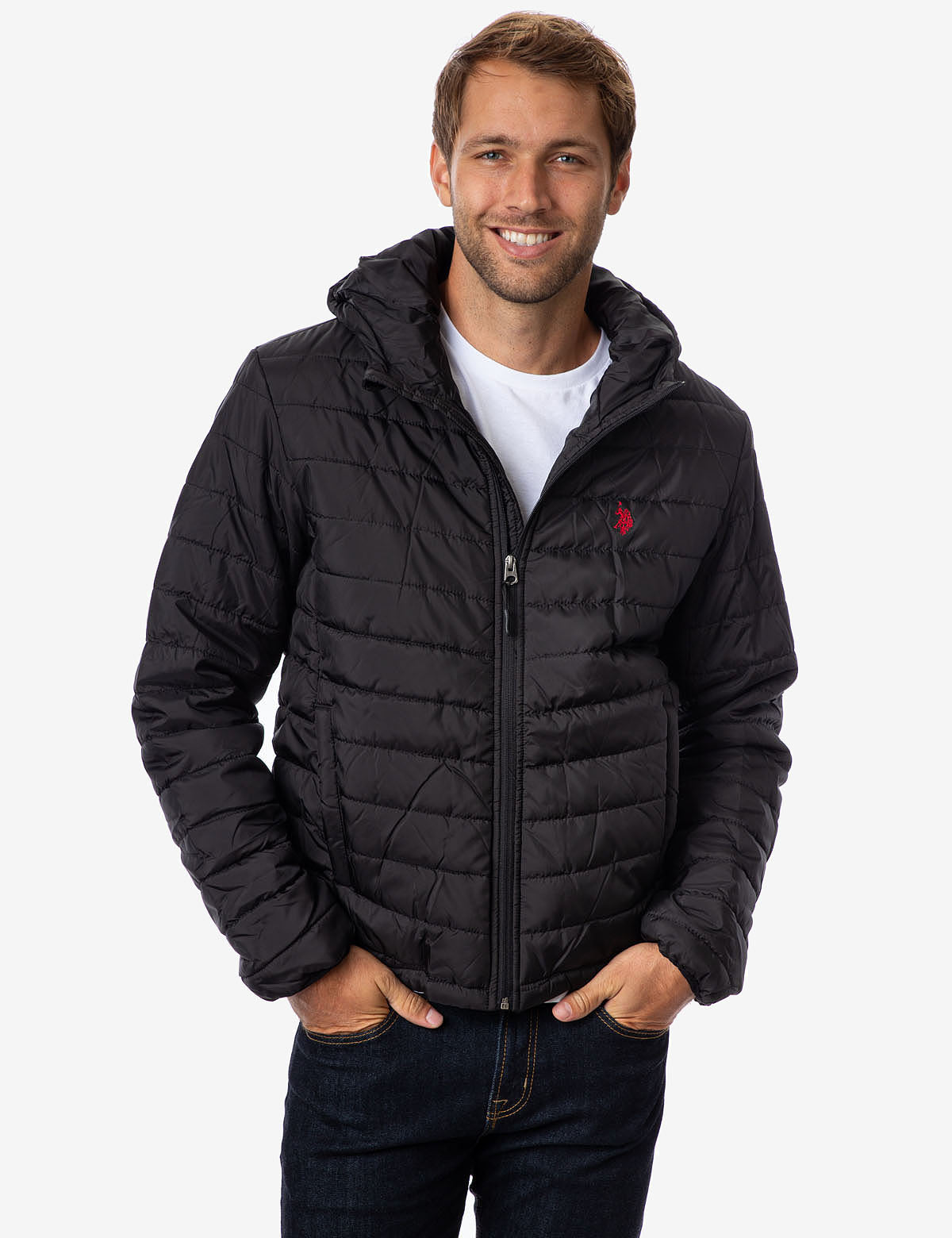 polo puffer jacket with hood