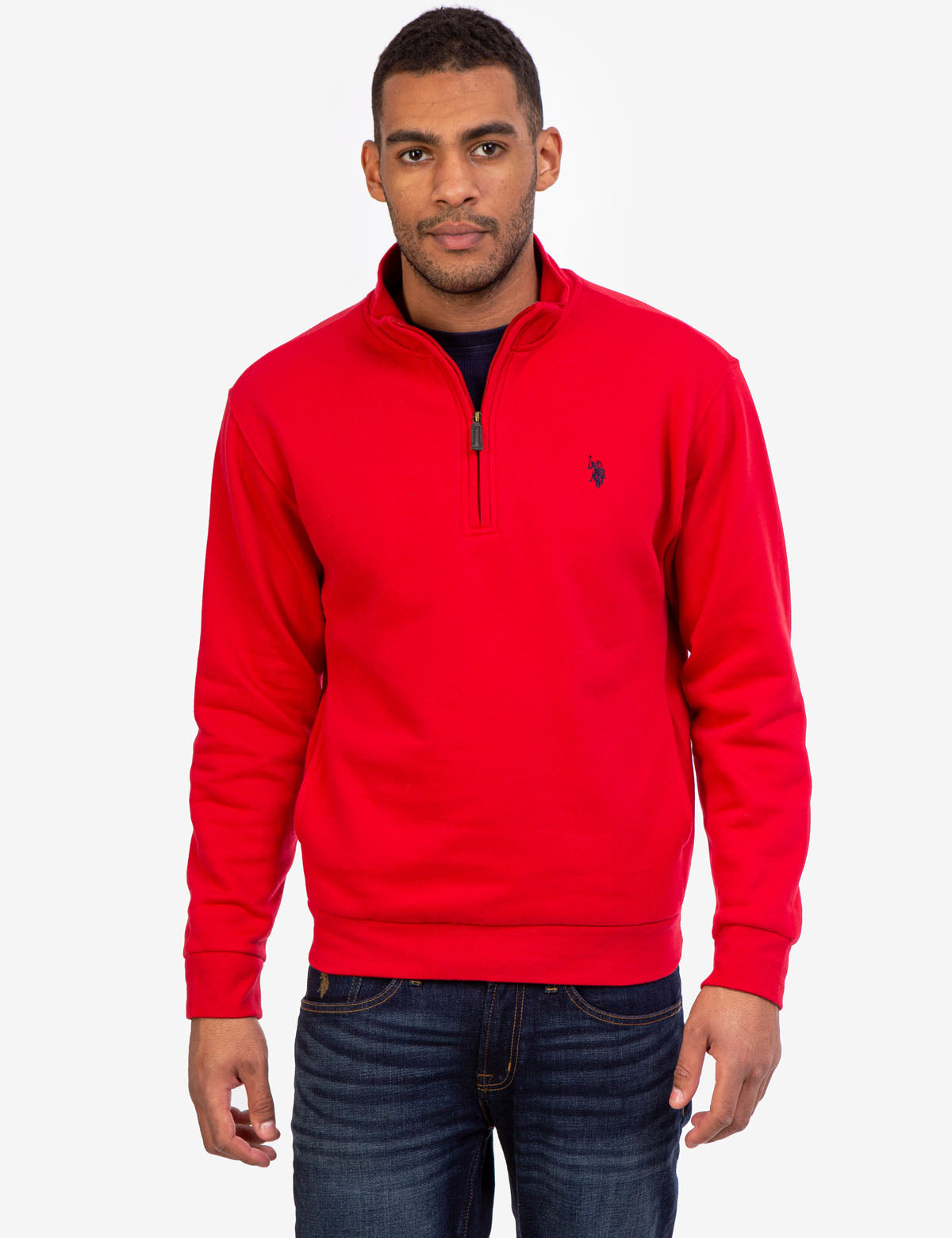 red polo quarter zip sweater