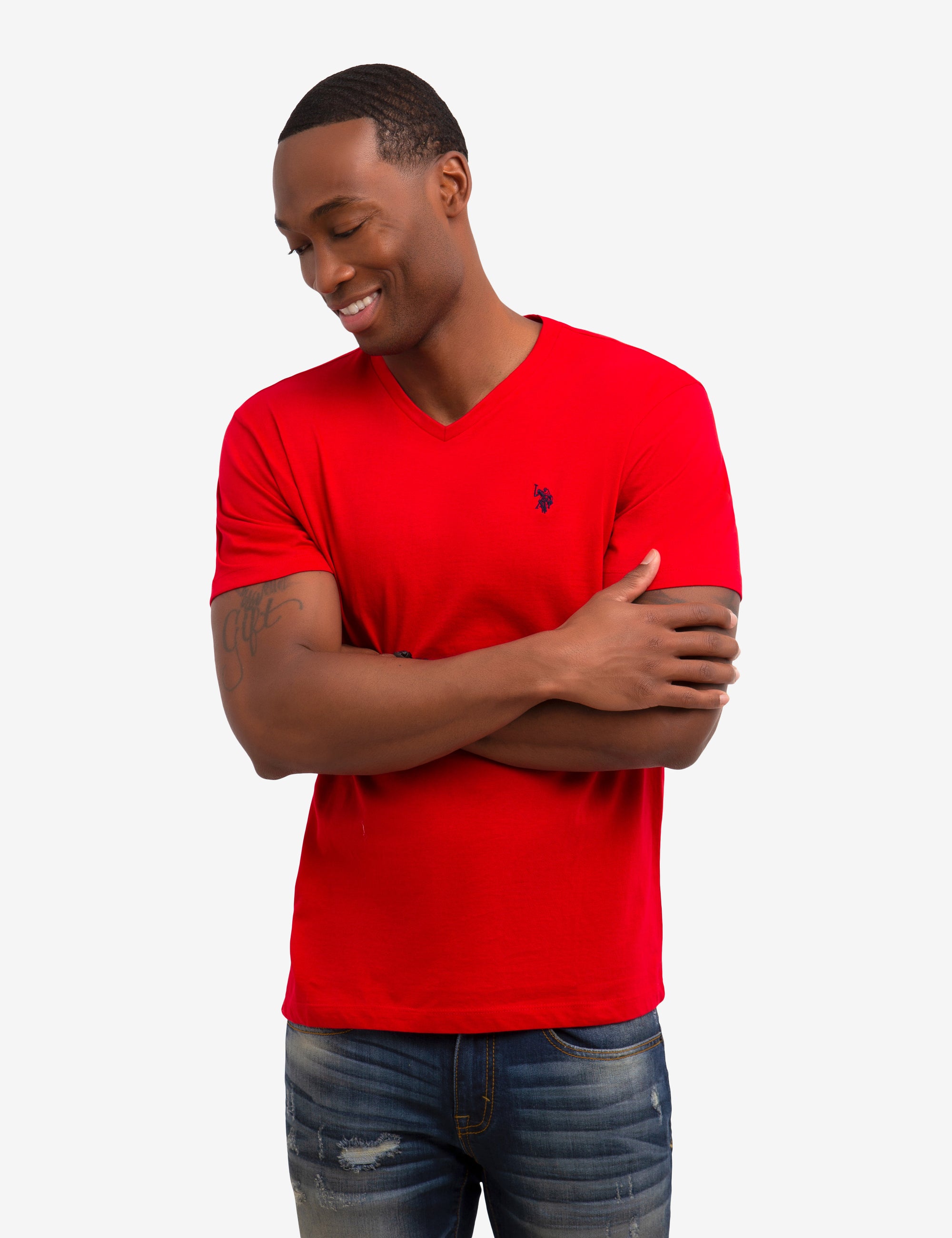 v neck t shirt red