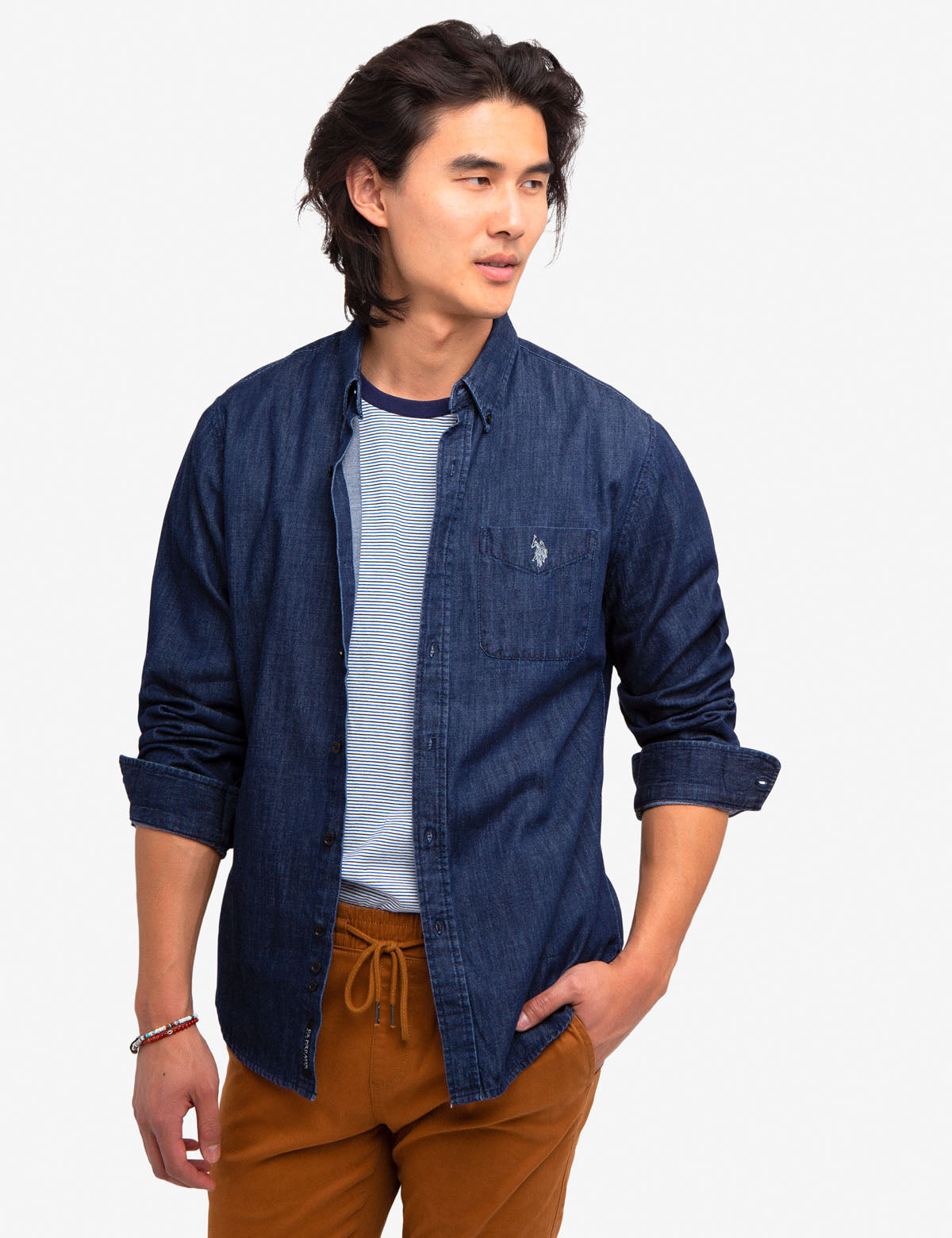 slim fit black denim shirt