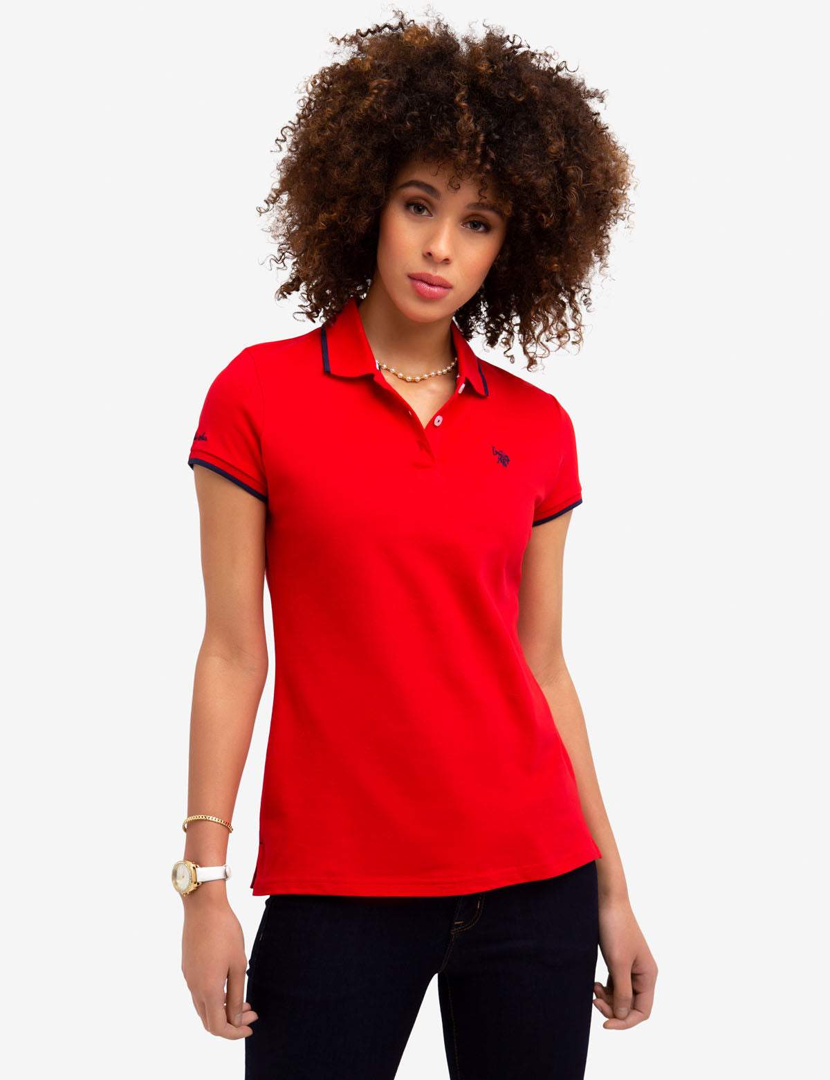 red polo shirt womens outfit