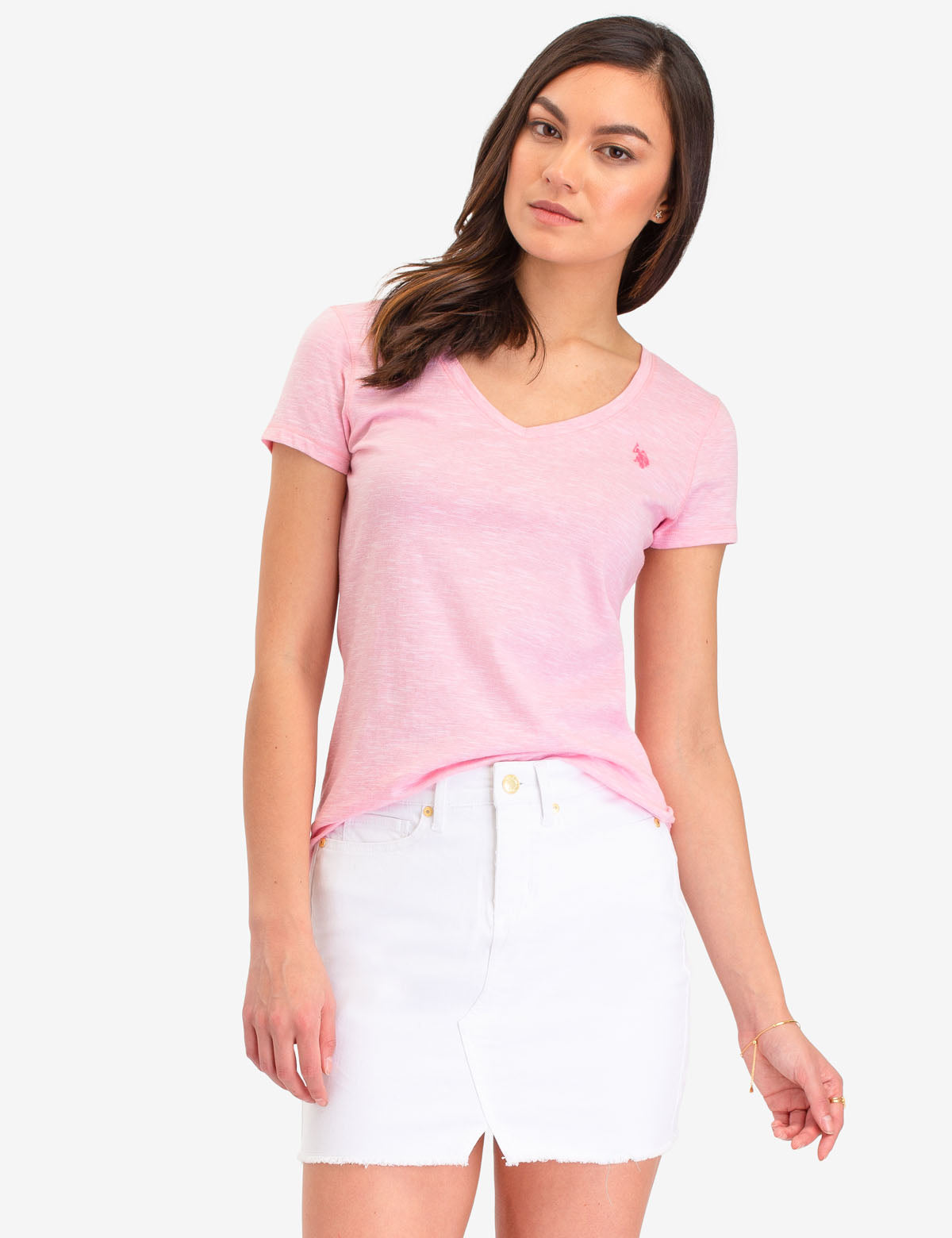 pink polo v neck t shirt